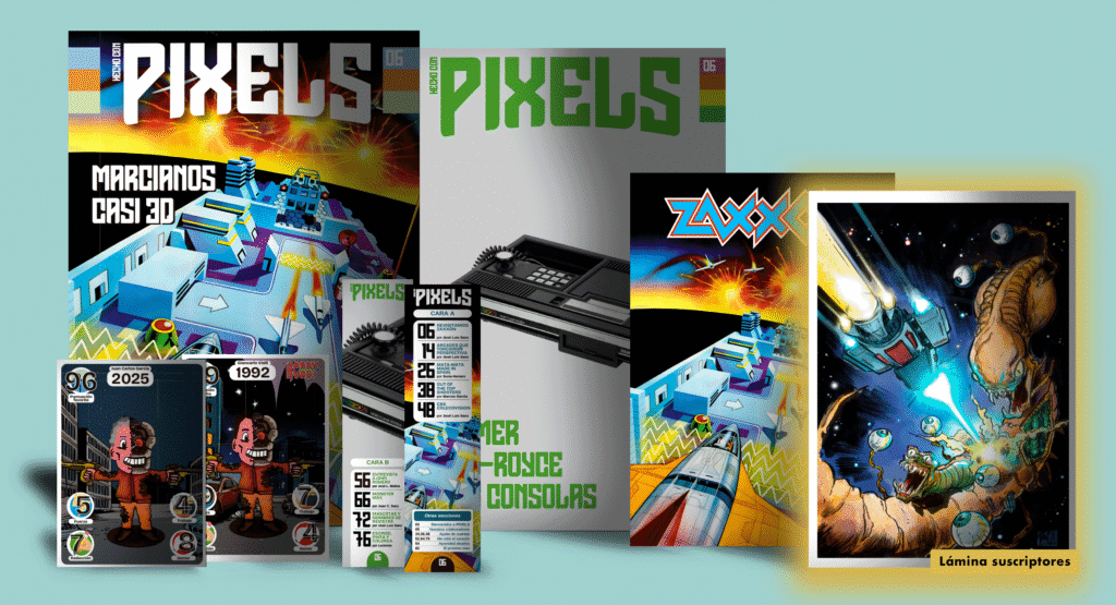 PIXELS número 6 con portada, sobrecubierta, marcapáginas, carta coleccionable, lámina de portada y lámina exclusiva de suscriptores.