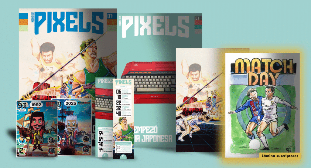 PIXELS número 7 con portada, sobrecubierta, marcapáginas, carta coleccionable, lámina de portada y lámina exclusiva de suscriptores.